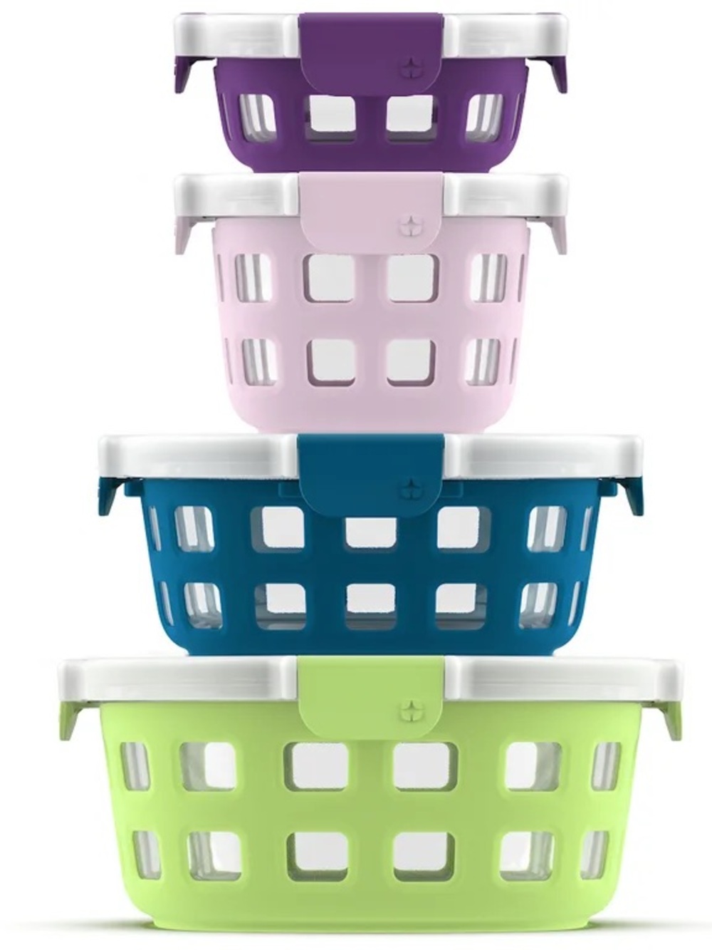 Flawed- Ello Duraglass 8-Piece Lime Zest Round Container Set